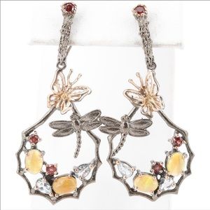 Sterling silver dragonfly dangle earrings.